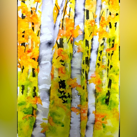 “Birch” Original signed watercolor by Artist Karin Weibert .